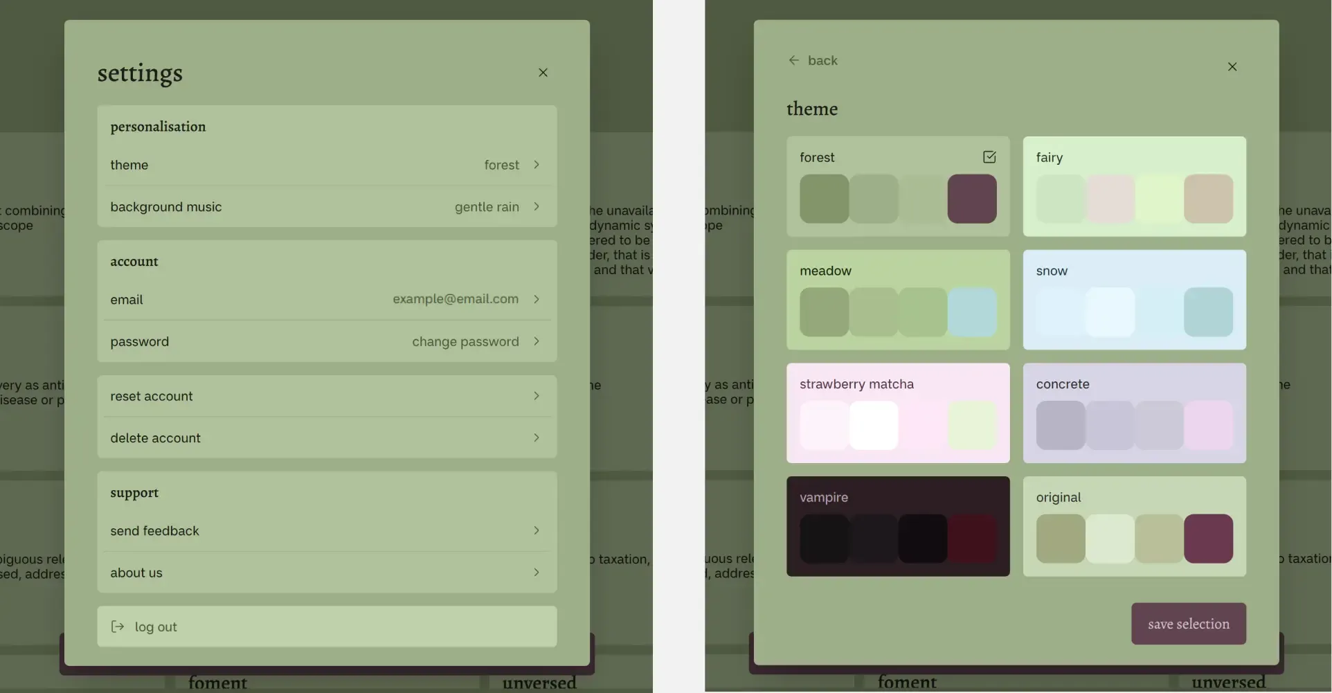 Screenshot of the settings modal.