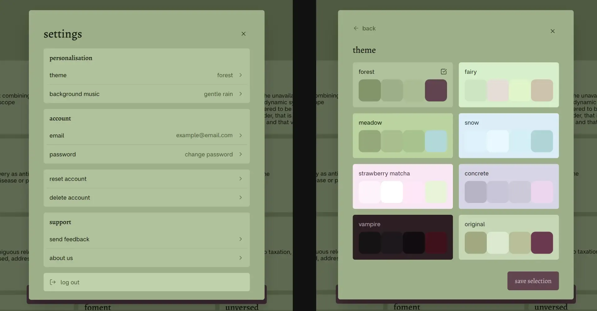 Screenshot of the settings modal.